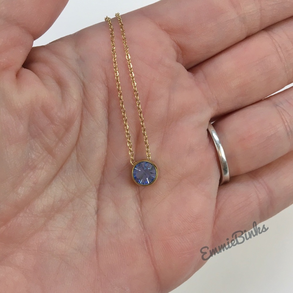 NWT 14KG Minimalistic Blue Cubic Zirconia Sliding Pendant Necklace